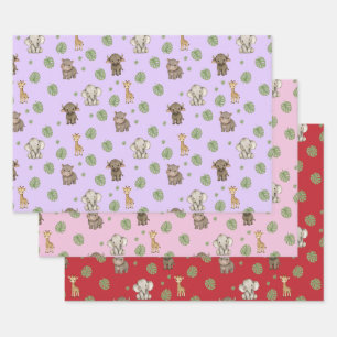 Cute safari Jungle Animals pattern Wrapping Paper Sheet