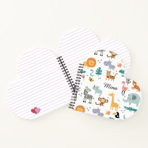 Cute Safari Jungle Animals Personalised Baby Name Notebook