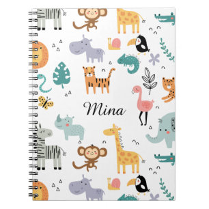 Cute Safari Jungle Animals Personalised Baby Name Notebook