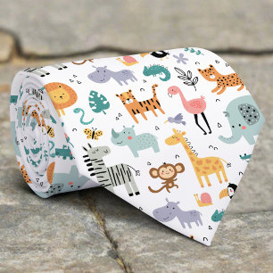Cute Safari Jungle Animals Personalised Baby Name Tie