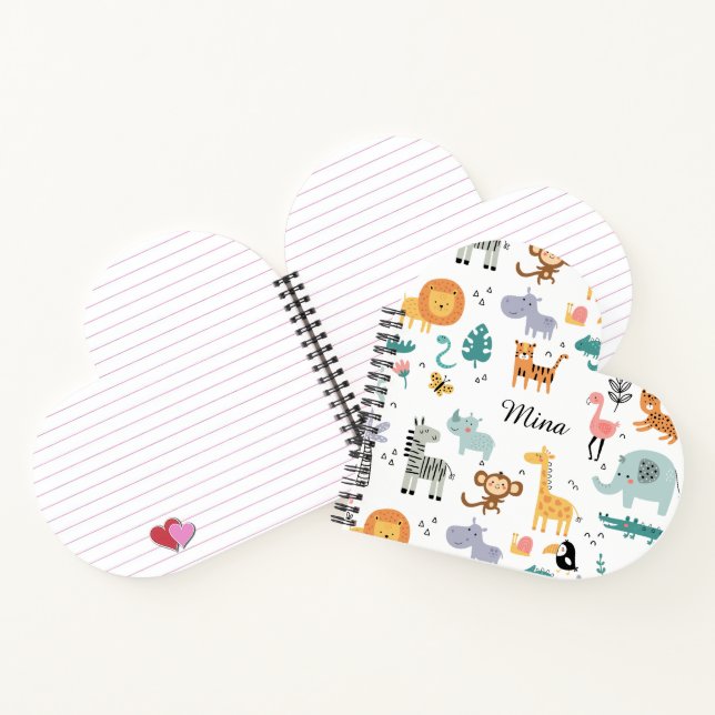 Cute Safari Jungle Animals Personalized Baby Name Notebook (Inside)