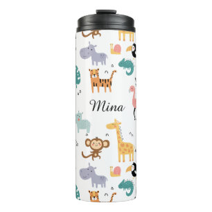 Cute Safari Jungle Animals Personalized Baby Name Thermal Tumbler
