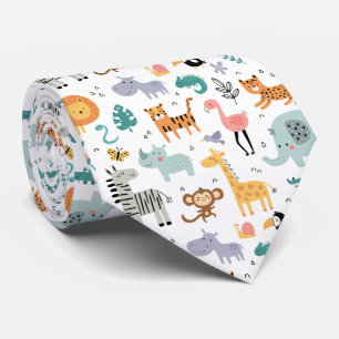 Cute Safari Jungle Animals Personalized Baby Name Tie