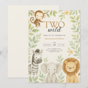 Cute Safari Jungle Baby Animals Birthday Invitation