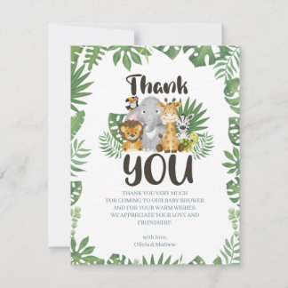 Cute Safari Jungle Baby Animals Thank You Card
