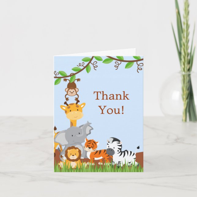 Cute Safari Jungle Baby Animals Thank You Card (Front)