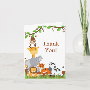 Cute Safari Jungle Baby Animals Thank You Card