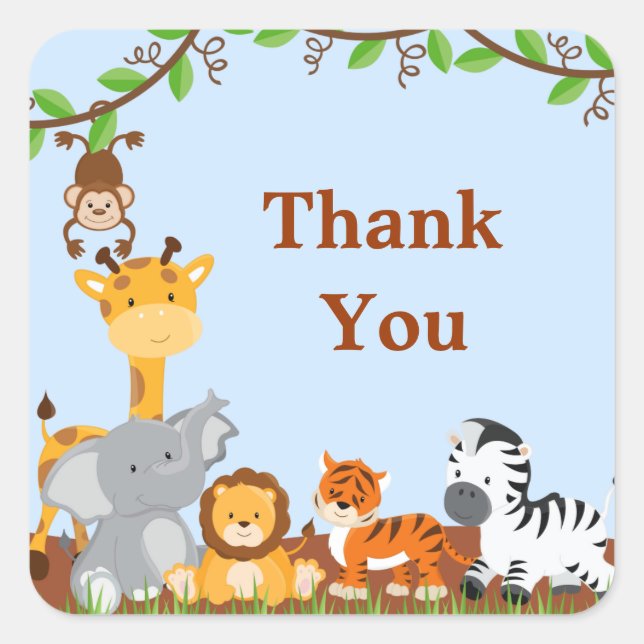Cute Safari Jungle Baby Animals Thank You Sticker (Front)