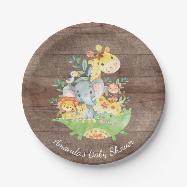 Cute Safari Jungle Baby Shower 7" Plate (Front)