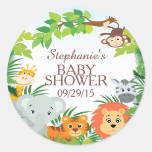 Cute Safari Jungle Baby Shower Favour Sticker