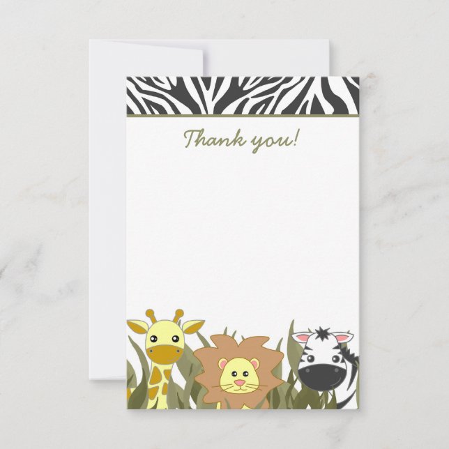 Cute Safari Jungle Baby Shower Flat Thank You Card (Front)