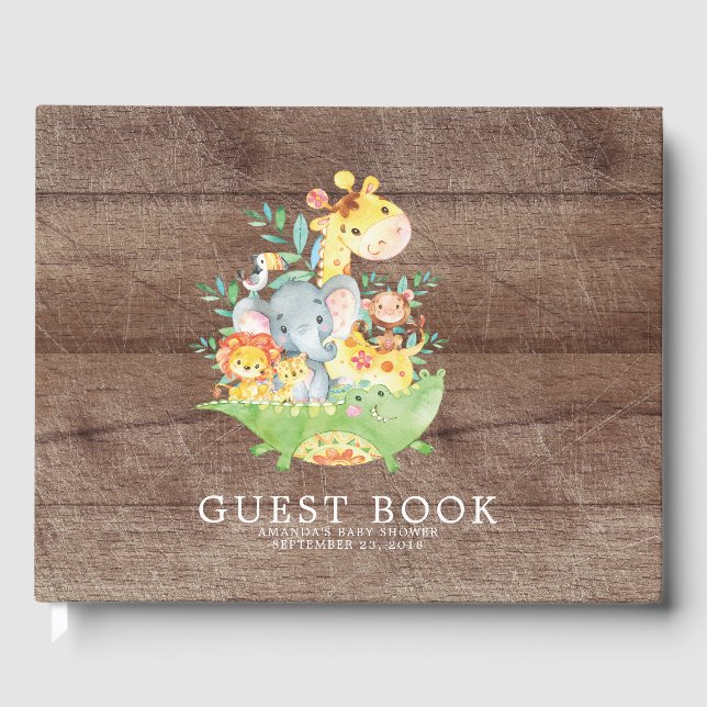 Cute Safari Jungle Baby Shower Guest Book (Front)