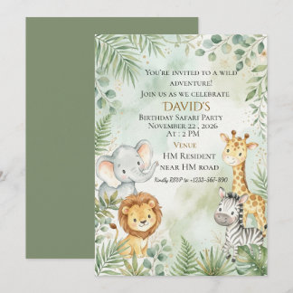 Cute Safari Jungle Birthday Invitation for Kids