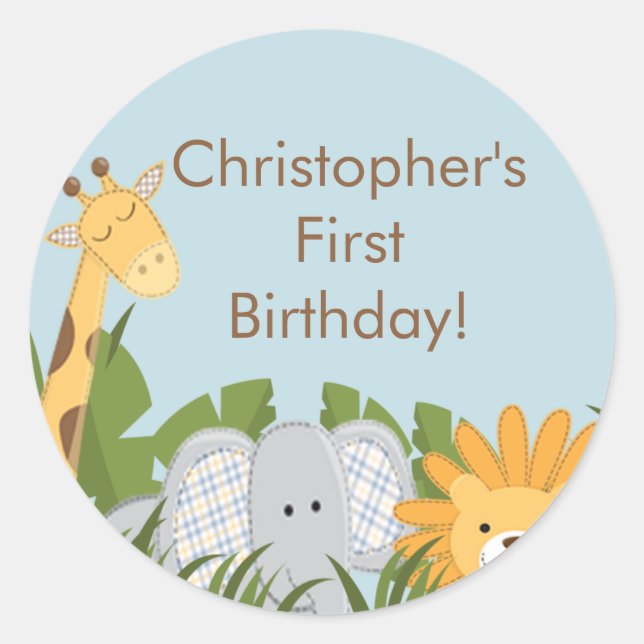 Cute Safari Jungle Birthday Party Classic Round Sticker (Front)