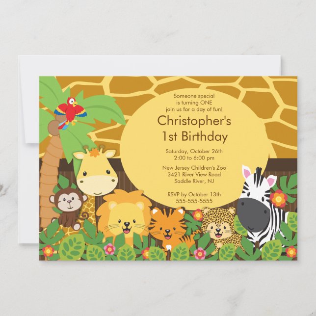 Cute Safari Jungle Birthday Party Invitations (Front)
