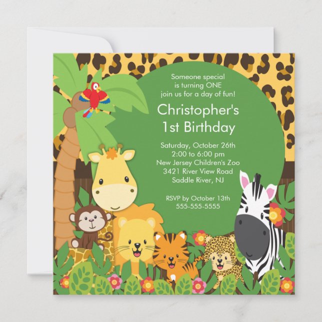 Cute Safari Jungle Birthday Party Invitations (Front)