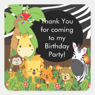 Cute Safari Jungle Birthday Party Square Sticker