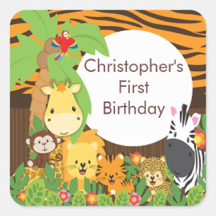 Cute Safari Jungle Birthday Party Square Sticker
