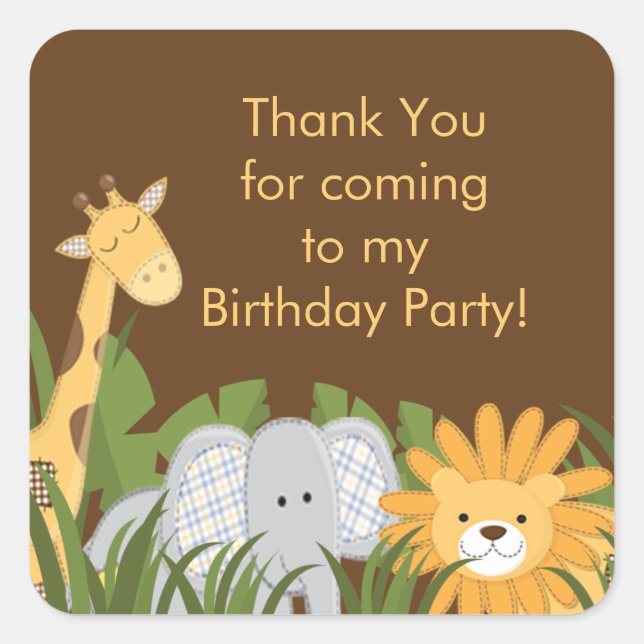Cute Safari Jungle Birthday Party Square Sticker (Front)