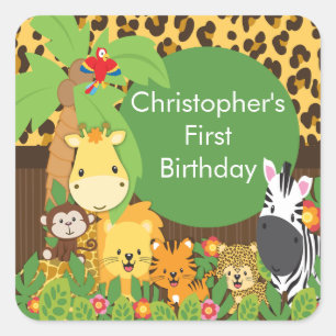 Cute Safari Jungle Birthday Party Square Sticker