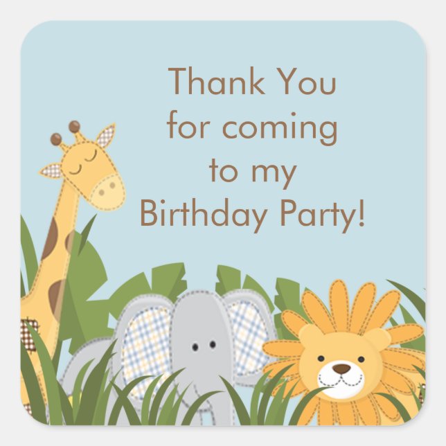 Cute Safari Jungle Birthday Party Square Sticker (Front)