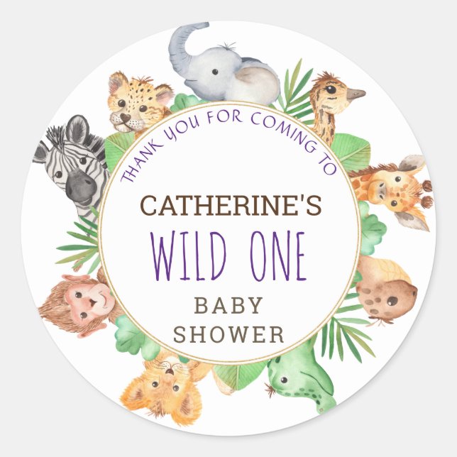 Cute Safari Jungle Boys Baby Shower Classic Round Sticker (Front)
