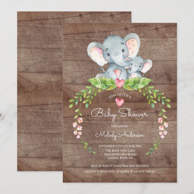 Cute Safari Jungle Elephant Baby Shower Invitation (Front/Back)