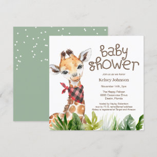 Cute Safari Jungle Giraffe Baby Shower Invitation