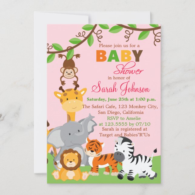 Cute Safari Jungle Girl Baby Shower Invitation (Front)