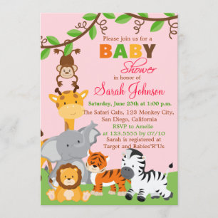 Cute Safari Jungle Girl Baby Shower Invitation