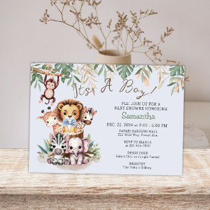 Cute Safari Jungle It's A Boy Baby Shower Invitation