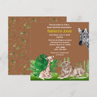 Cute Safari Jungle Lion Giraffe Zebra Baby Shower Invitation