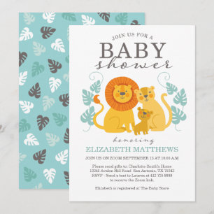 Cute Safari Jungle Lion Virtual Boy Baby Shower Invitation
