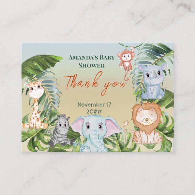 Cute Safari Jungle Little Animals Baby Shower Enclosure Card (Front)