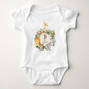 Cute Safari Jungle Wild Animals Custom Monogram Baby Bodysuit