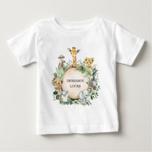 Cute Safari Jungle Wild Animals Greenery Leaves Baby T-Shirt