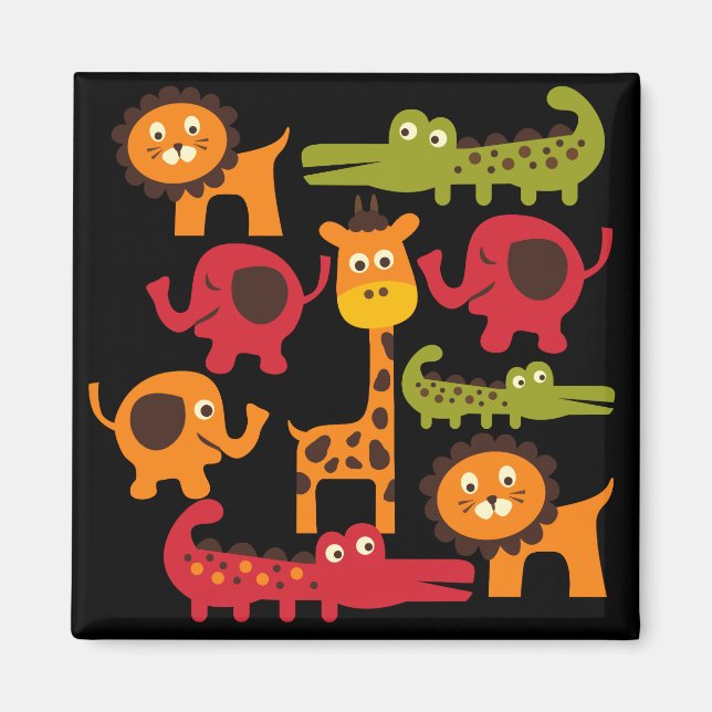 Cute Safari Jungle Zoo Animals Print Gifts Magnet (Front)