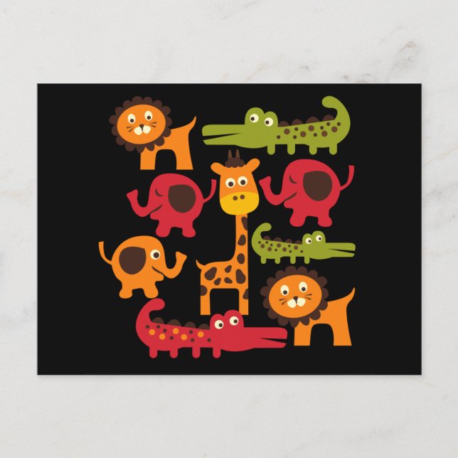 Cute Safari Jungle Zoo Animals Print Gifts Postcard (Front)