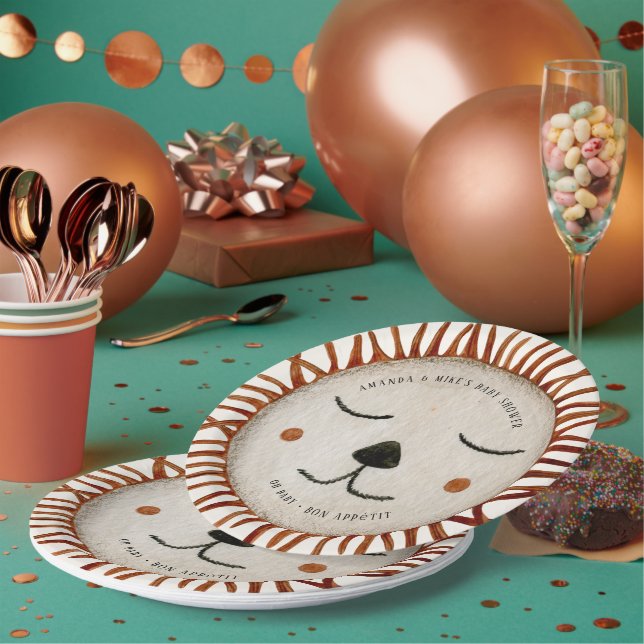 Cute Safari Lion Baby Shower  Paper Plate (Multi)