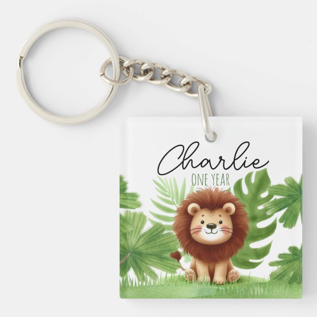 Cute Safari Lion Birthday Key Ring (Front)