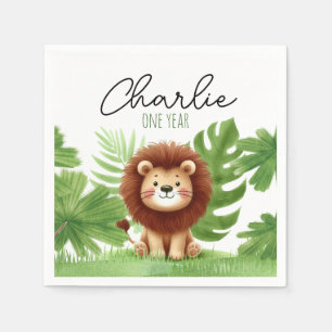 Cute Safari Lion Birthday Napkin