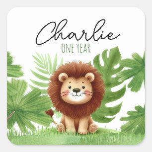Cute Safari Lion Birthday Square Sticker
