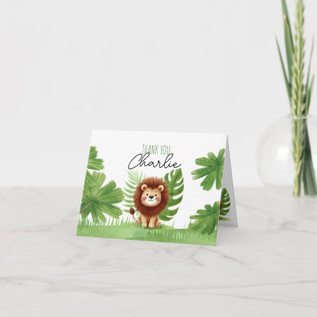 Cute Safari Lion Birthday Thank You Card (Front)