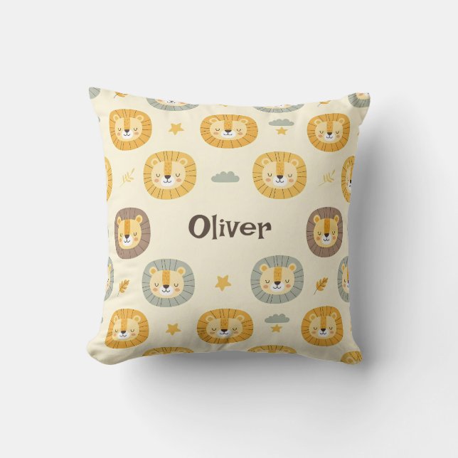 Cute Safari Lion Face Pattern Personalised  Cushion (Front)