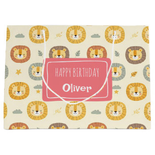 Cute Safari Lion Face Pattern Personalised Large Gift Bag