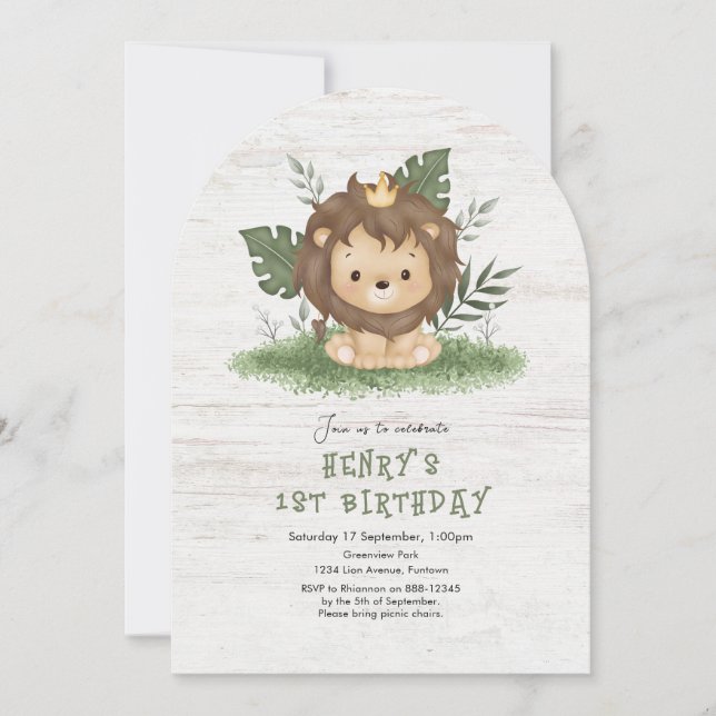 Cute Safari Lion kids birthday invitation (Front)