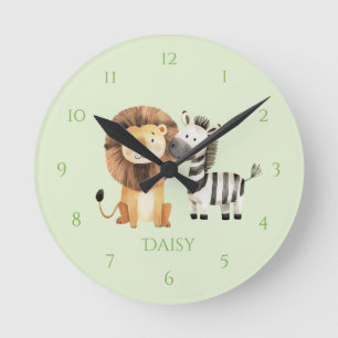 Cute Safari Lion & Zebra Child's Wall Clock