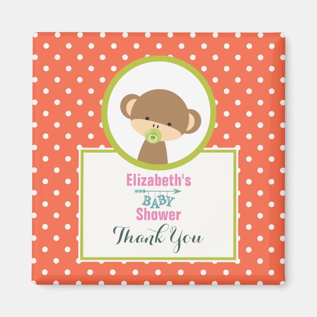 Cute Safari Monkey Baby Shower Thank You Magnet (Front)