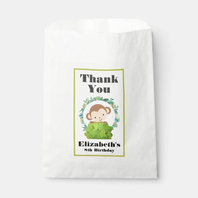 Cute Safari Monkey Birthday Thank You Favour Bags (Front)
