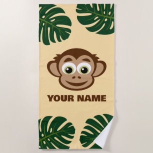 Cute safari monkey cartoon personalized kid's beach towel